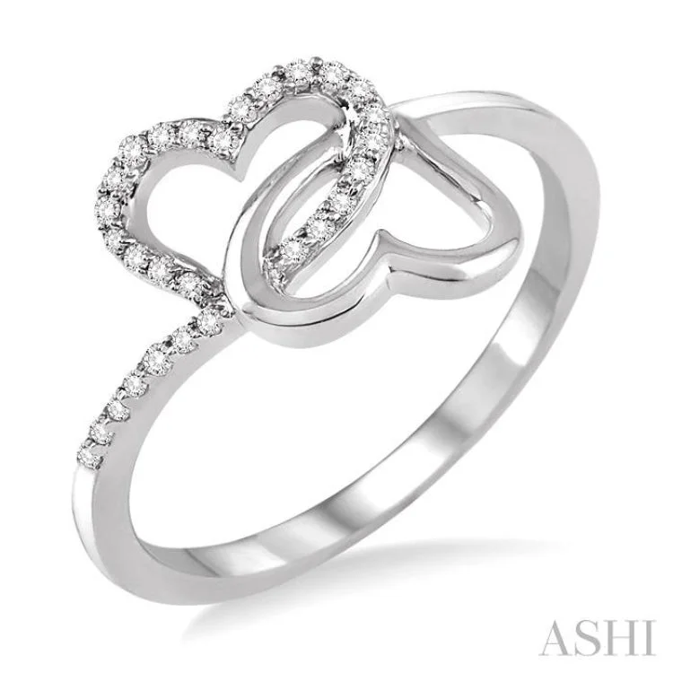 Customizable Wedding Ring Sets-1/10 ctw Round Cut Diamond Twins Heart Shape Ring in 10K White Gold