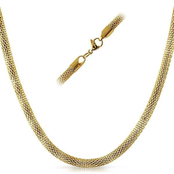 3D Printed Necklaces-Popcorn IP Gold Stainless Steel Chain Necklace 4MM