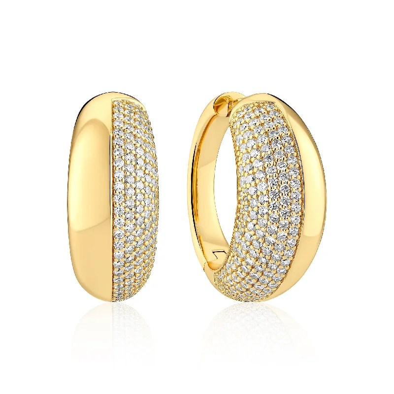 Gold and Diamond Earrings-Fasano Grande Gold Plated Earrings w. Zirconia