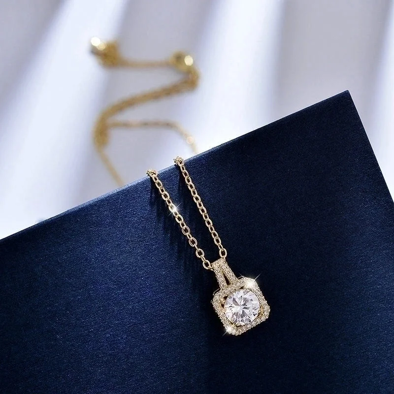 Square Diamond Zircon Necklace Gold