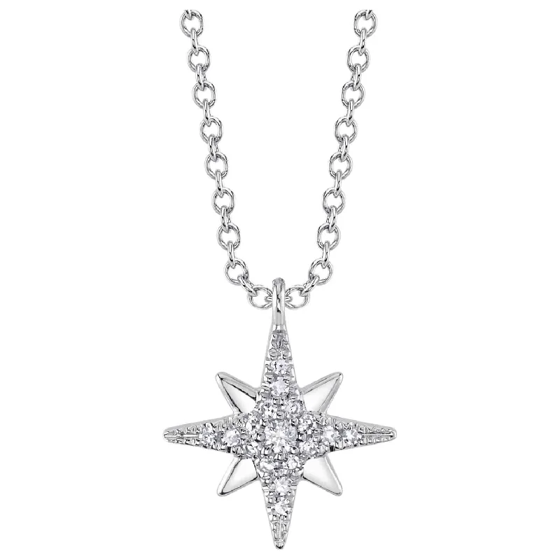 Simple Pendant Necklaces-14K White Gold Diamond Star Pendant Necklace