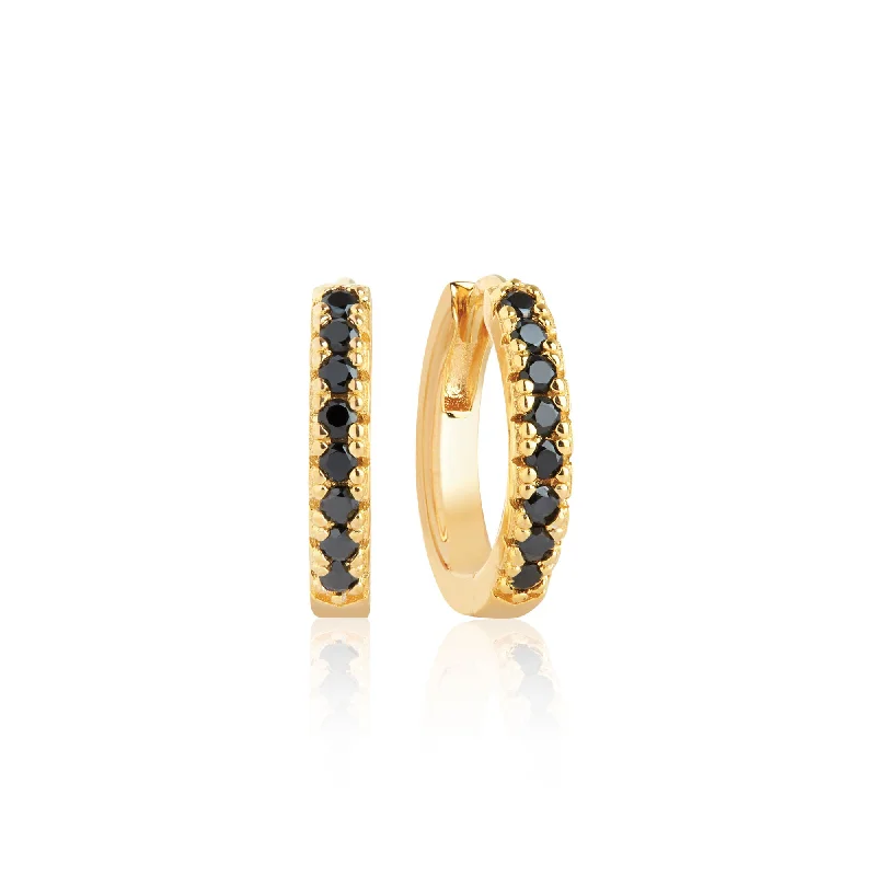 Classic Drop Earrings-Ellera Medio Gold Plated Earrings w. Black Zirconias