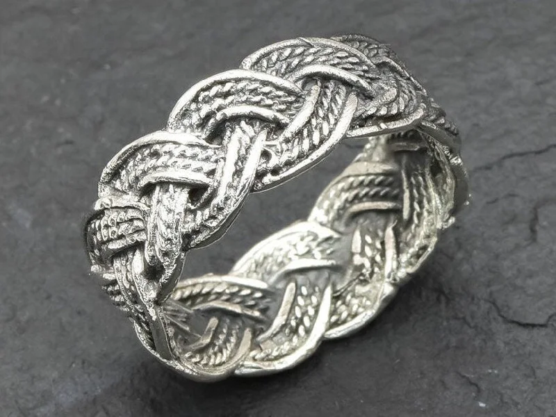 Designer Engagement Ring Sets-Silver Braided Ring- Silver Vintage Ring, Chunky Braid Ring