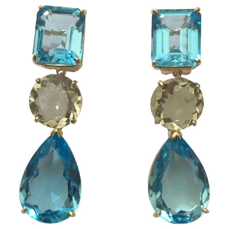 Crystal Pearl Earrings-Geometric Amethyst Blue Topaz Drop Earring