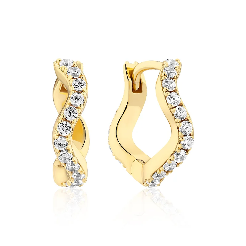 Simple Hoop Earrings for Women-Ellera Waves Medio Gold Plated Earrings w. Zirconia