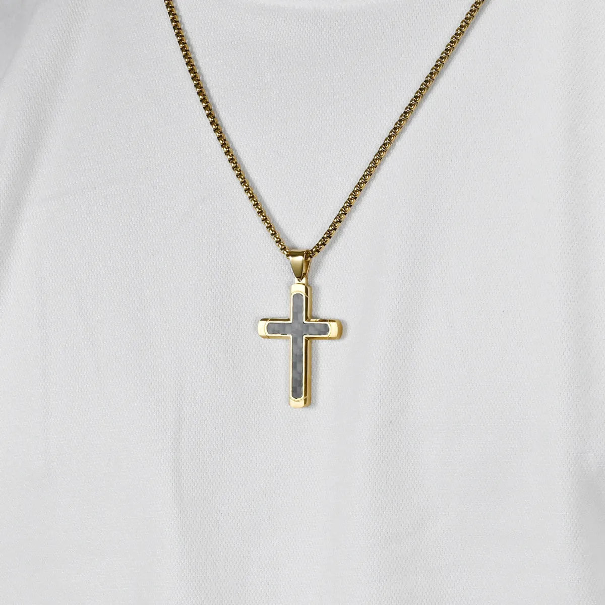 Long Necklaces-Retro Roman Style Cross Titanium Steel Plating Inlay Pure Carbon Men'S Pendant Necklace