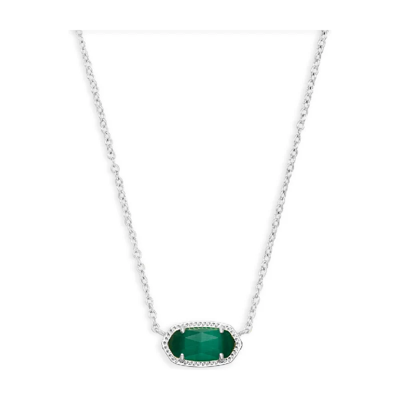 Cute Gold Necklaces-Kendra Scott Silver Elisa Necklace in Emerald Cats Eye