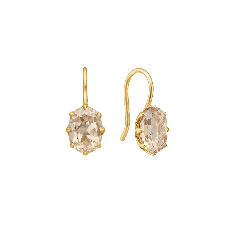 Simple Hoop Drop Earrings for Women-Stella 10K Gold Earrings w. Champagne Quartz