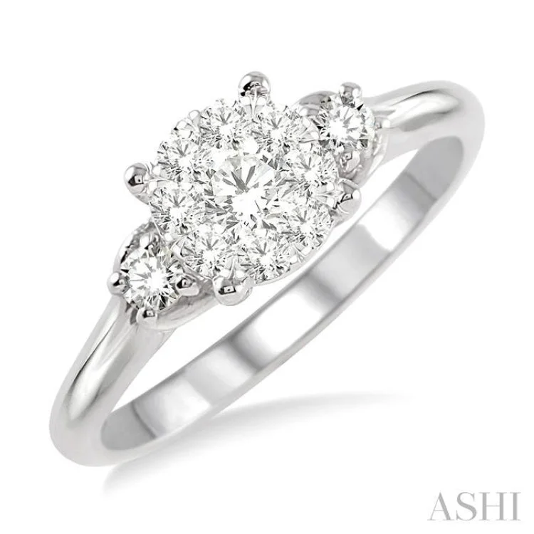 Wedding Rings for Couples-1/2 ctw Lovebright Round Cut Diamond Engagement Ring in 14K White Gold