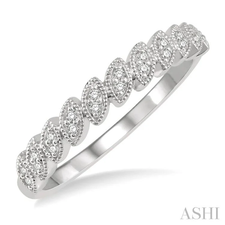 Custom Wedding Ring Bands for Women-1/10 ctw Leaf Motif Round Cut Diamond Stackable Band in 14K White Gold