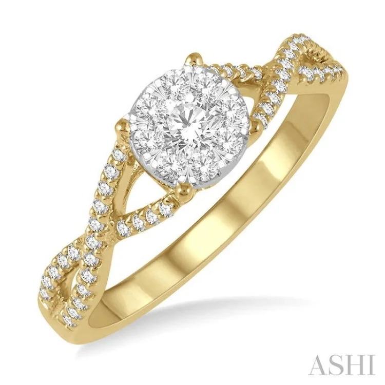 Personalized Promise Wedding Bands-1/3 ctw Lovebright Round Cut Diamond Engagement Ring in 14K Yellow and White Gold