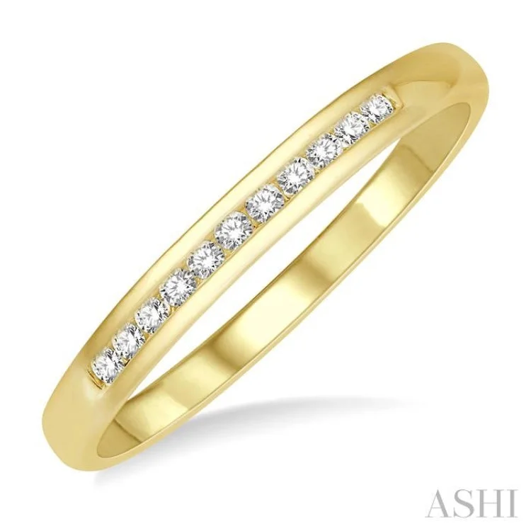 Matching Promise Rings Sets-1/10 ctw Channel Set 11 Stone Round Cut Diamond Wedding Band in 14K Yellow Gold