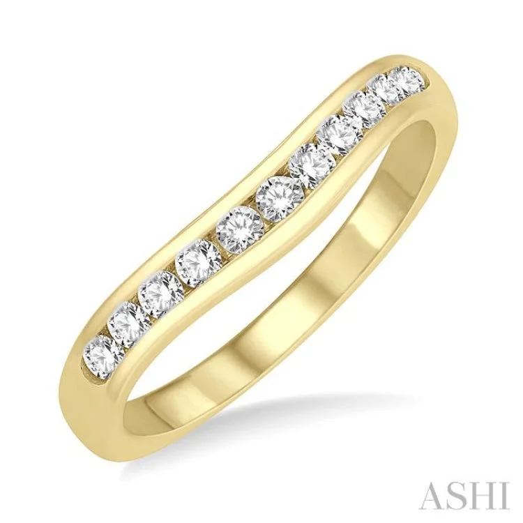 Custom Designer Promise Rings-1/3 ctw Round Cut Diamond Inlay Wedding Band in 14K Yellow Gold