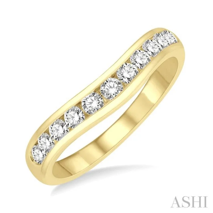 Personalized Promise Wedding Bands-1/2 ctw Round Cut Diamond Inlay Wedding Band in 14K Yellow Gold