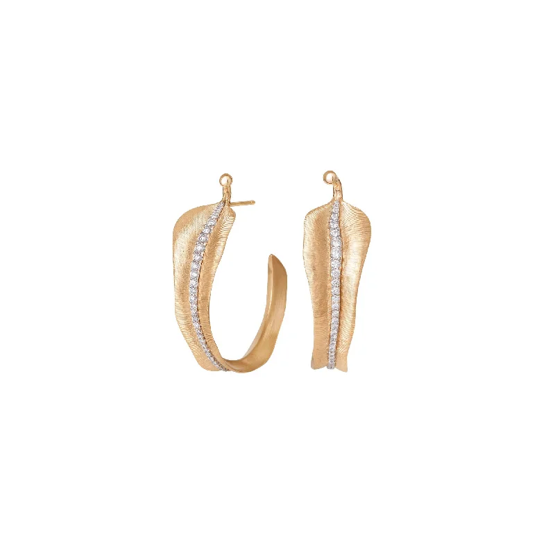 Custom Hoop Earrings for Women-Large Leaves 18K Gold Earrings w. Diamonds