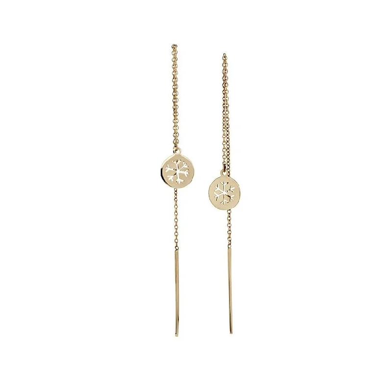 Modern Crystal Drop Earrings-Snowflake Round 14K Gold Earrings