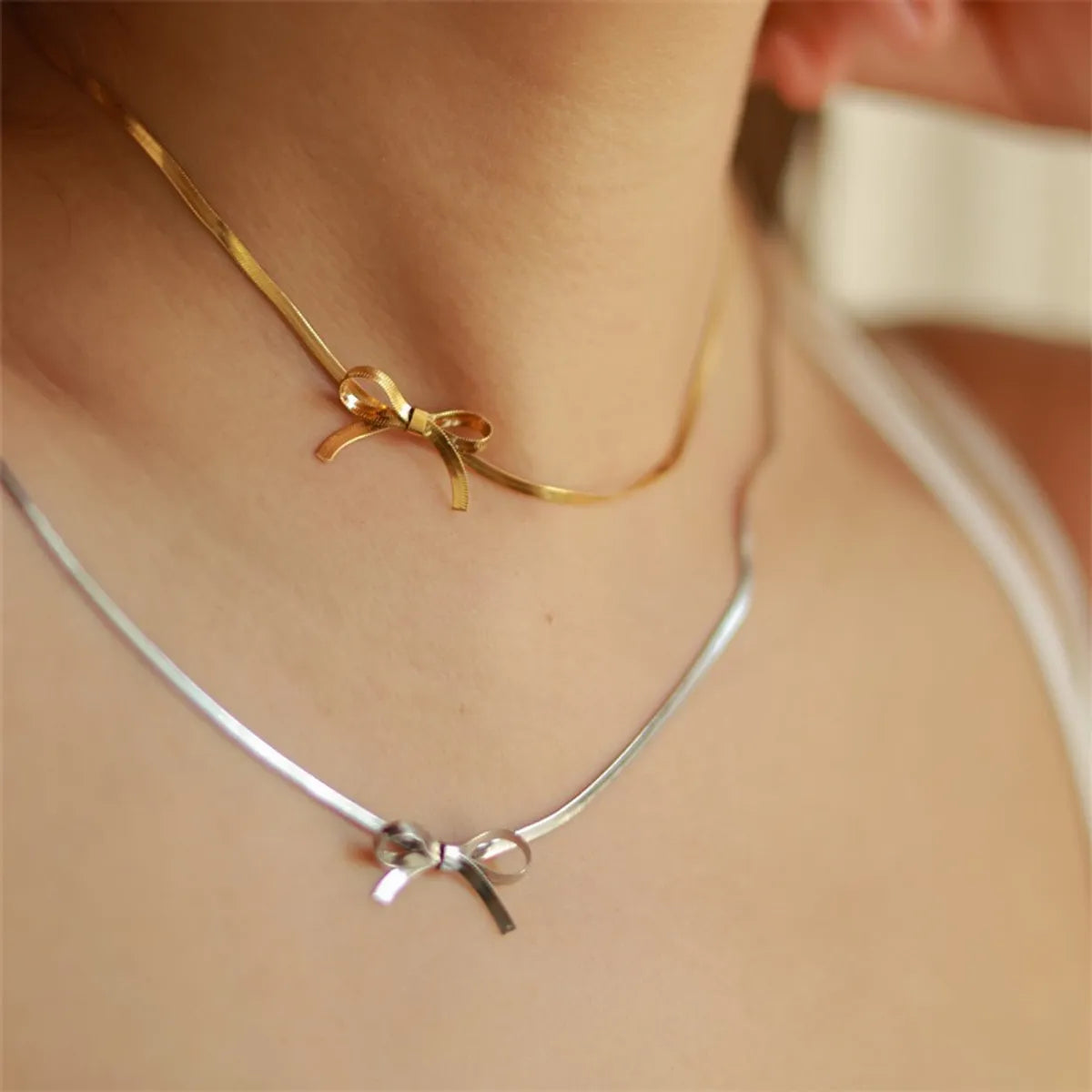 Personalized Name Necklaces-Simple Style Classic Style Bow Knot Stainless Steel Plating 18k Gold Plated Necklace