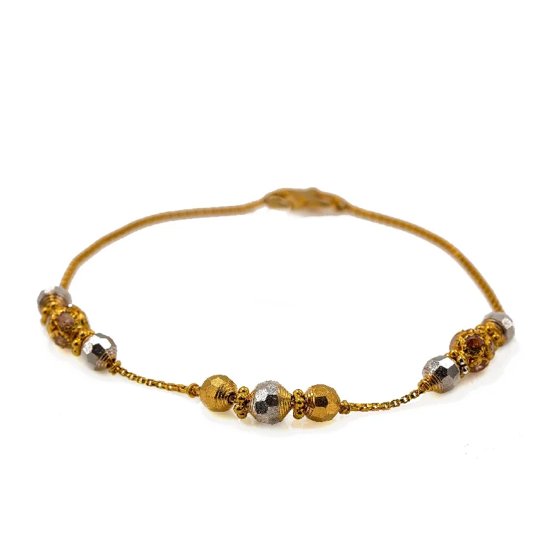 Trendy Bangles for Women-22K Multi Tone Gold Bracelet W/ CZ Gems & Textured Bicone Beads