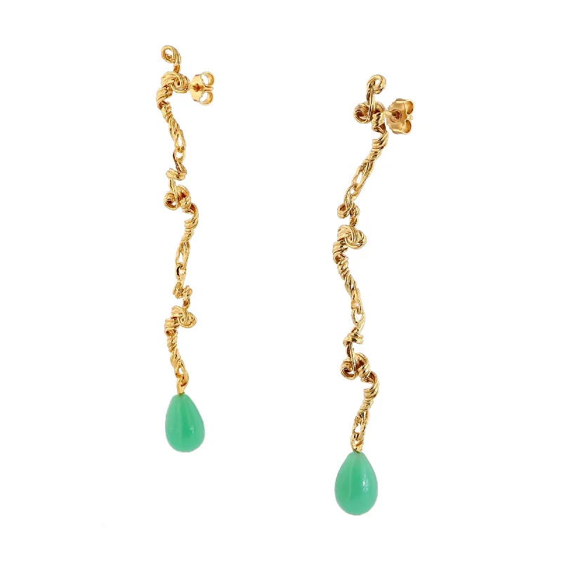 Colorful Gemstone Earrings-Fouettés 24K Gold Plated Earrings w. Chrysoprase