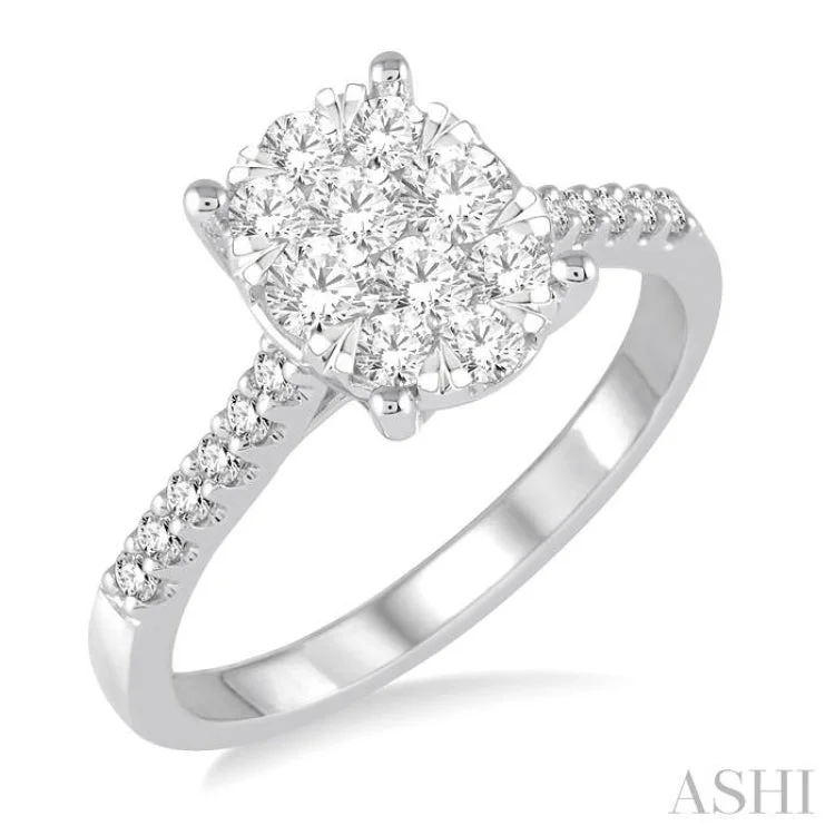 Custom Wedding Ring Designs-3/4 ctw Oval Shape Diamond Lovebright Ring in 14K White Gold