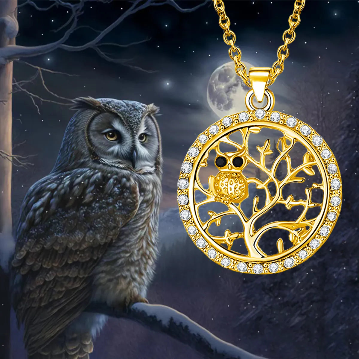 Double Chain Necklaces-Modern Style Artistic Cool Style Owl Life Tree Alloy Inlay Rhinestones Unisex Pendant Necklace