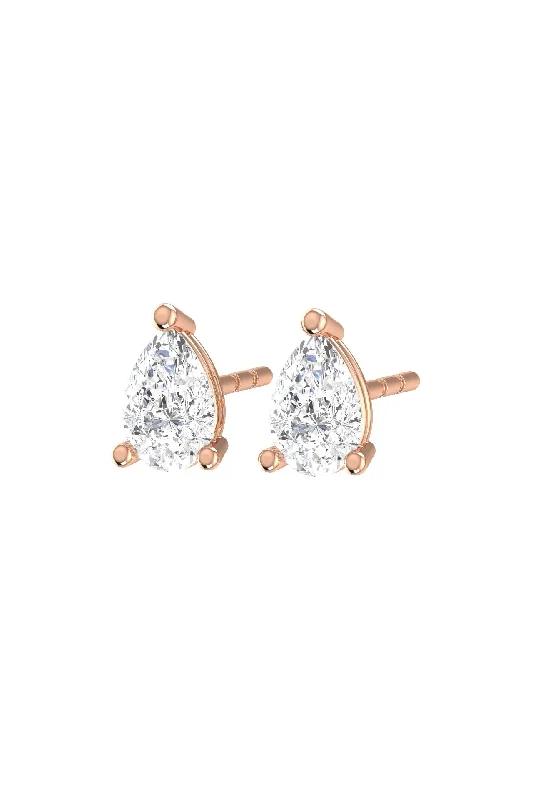 Colorful Drop Stud Earrings-Solitaire Pear 18K Rose Gold Earrings w. Lab-Grown Diamonds