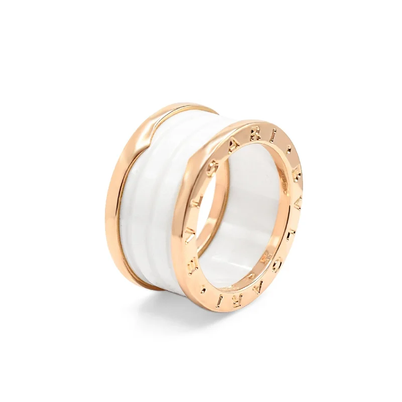 Designer Custom Engagement Rings-Bvlgari B.Zero1 Four Band Ring - 18ct Rose Gold & White Ceramic