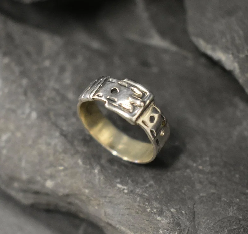 Vintage Engagement Rings for Men-Silver Belt Ring - Silver Buckle Ring - Unique Silver Ring