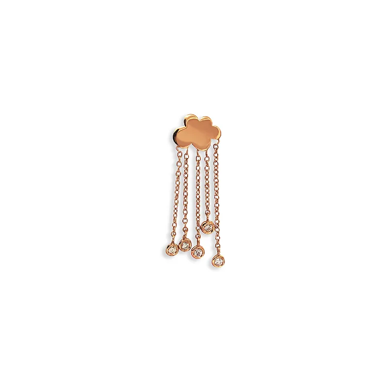 Unique Gold Earrings-Rain Cloud Single 18K Rosegold Earring w. Diamonds