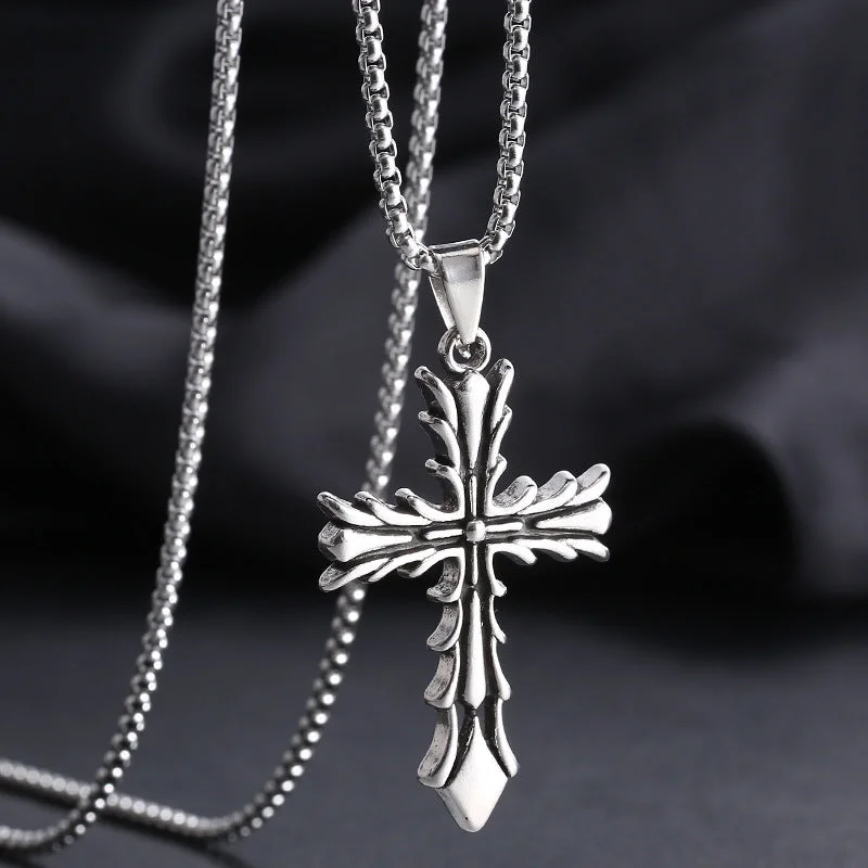 Thorn Cross 60cm Titanium Steel Necklace