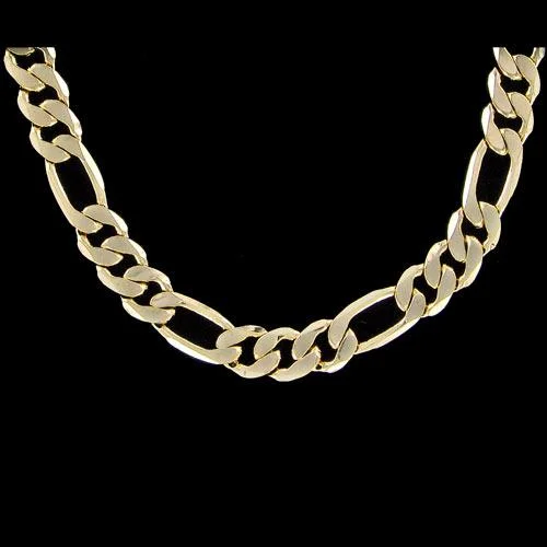 Custom Engraved Necklaces-Figaro 9mm 30 Inch Gold Plated Hip Hop Chain Necklace