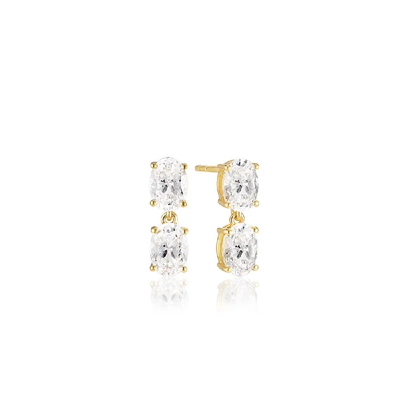 Large Hoop Gemstone Earrings-Ellisse Due Piccolo 18K Gold Plated Earrings w. Zirconia