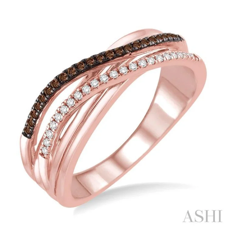 Custom Wedding Rings with Colored Stones-1/5 Ctw Round Cut White and Champagne Brown Diamond Ring in 10K Rose Gold