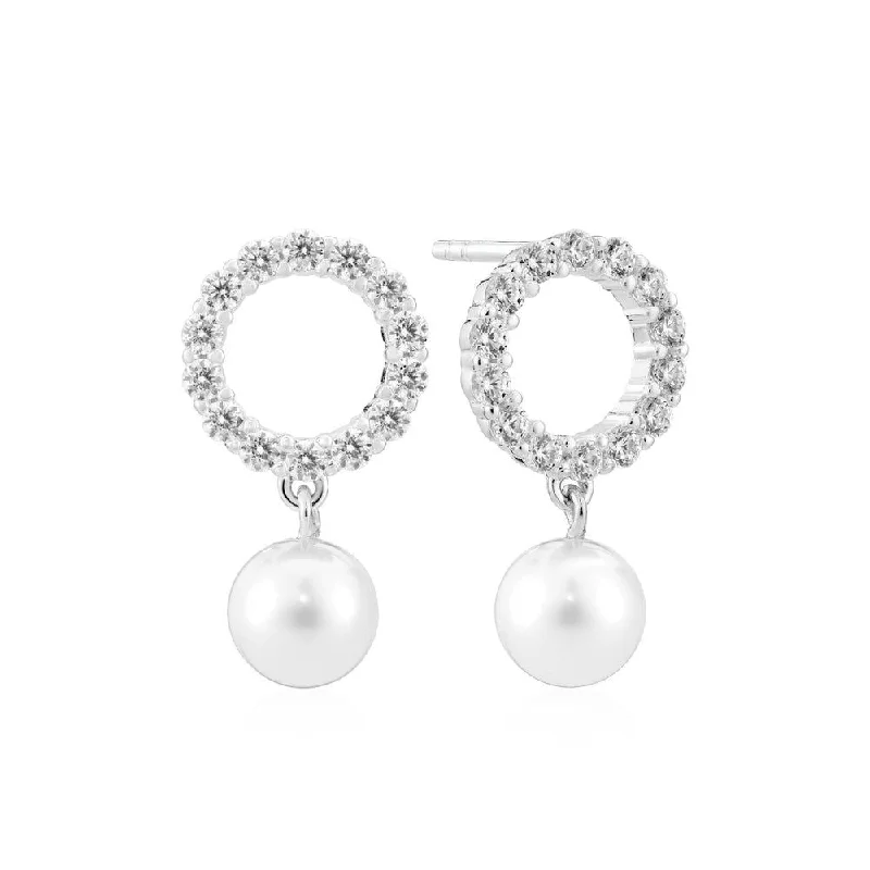 Personalized Drop Earrings-Biella Perla Uno Silver Earrings w. Zirconia & Pearl