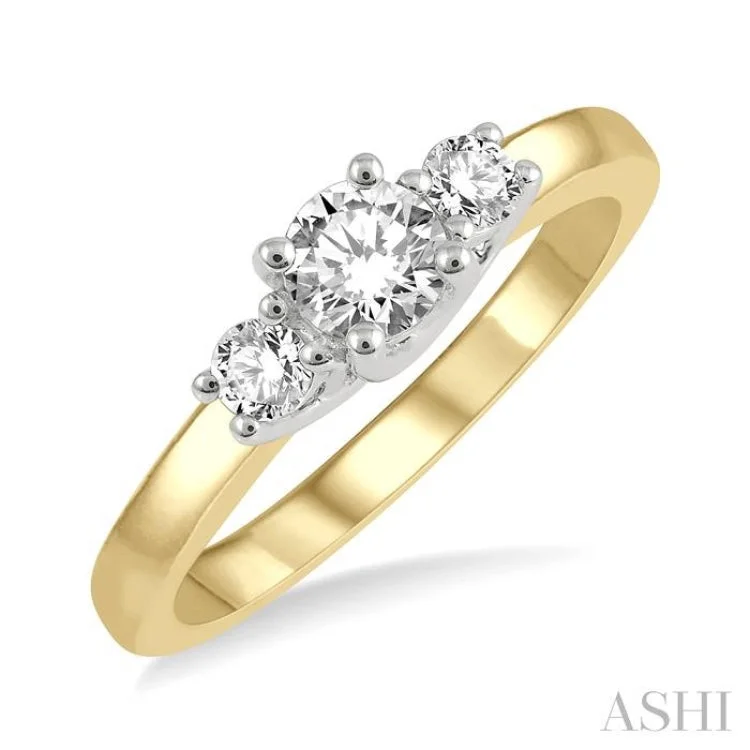 Affordable Promise Wedding Rings-1/2 ctw Round Cut Diamond Three-Stone Ring in 14K Yellow and White Gold