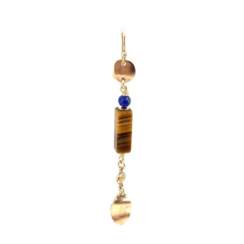 Large Hoop Drop Earrings-Florentina 14K Goldfilled Ear Hook w. Tiger's Eye & Lapis