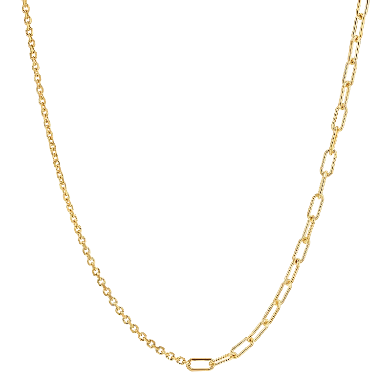 14K Gold Necklaces-Diamond Cut Rolo & Paper Clip Chain Necklace