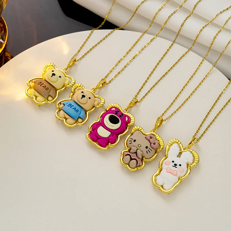 Elegant Pendant Necklaces-Cartoon Animal Bear Geometric Titanium Steel 18K Gold Plated Necklaces