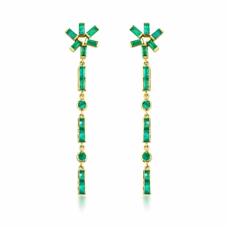 Elegant Drop Stud Earrings-Artisia Star 18K Gold Earrings w. Emeralds