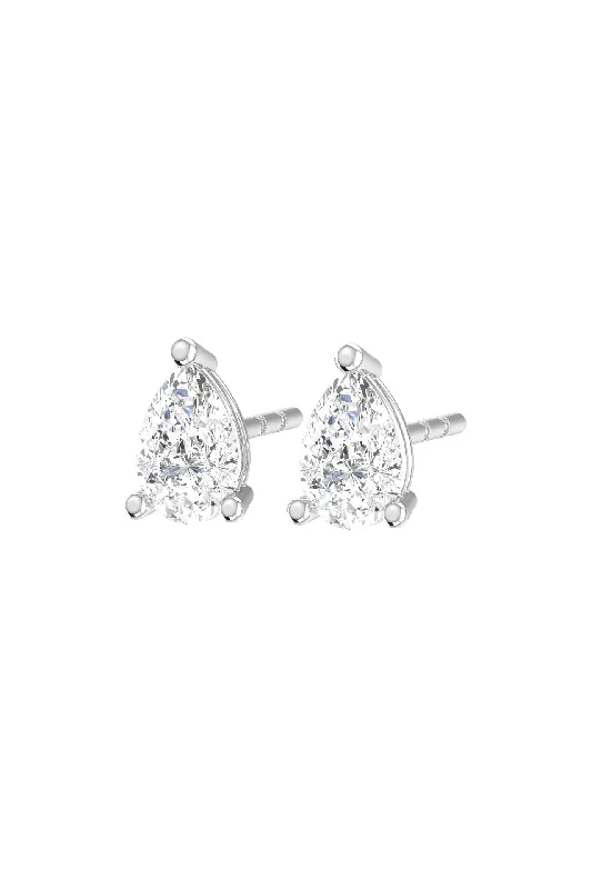 Handcrafted Drop Earrings for Women-Solitaire Pear 18K White Gold Earrings w. Lab-Grown Diamonds