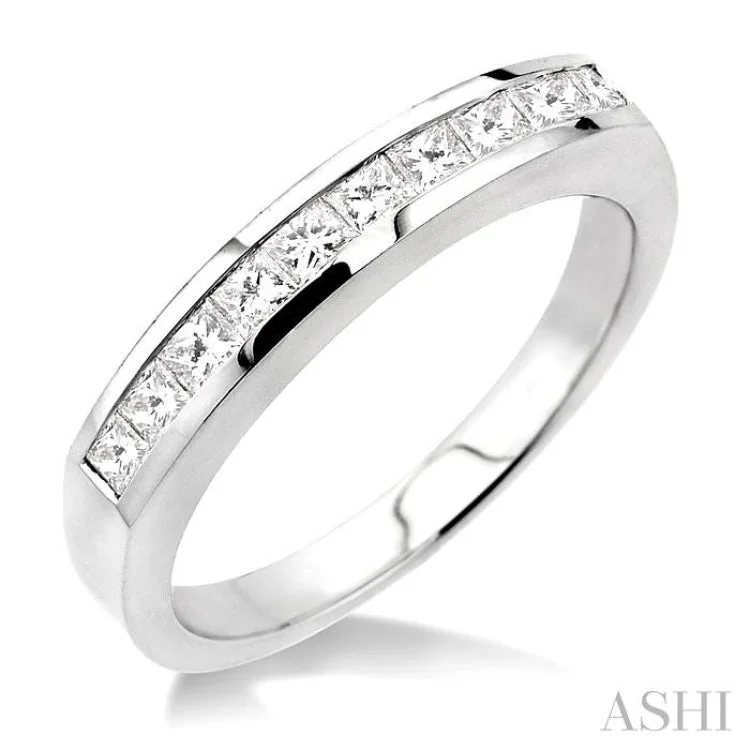 Custom Promise Rings for Couples-1/2 ctw Princess Cut Diamond Wedding Band in 14K White Gold