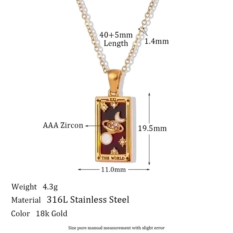 Artistic Necklaces-Vintage Style Star Rectangle Stainless Steel Plating Inlay Rhinestones Zircon 18k Gold Plated Pendant Necklace