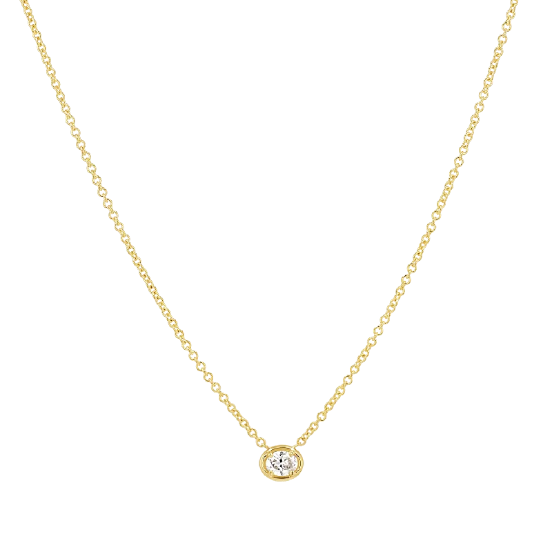 Stainless Steel Necklaces-Oval Diamond Solitaire Necklace