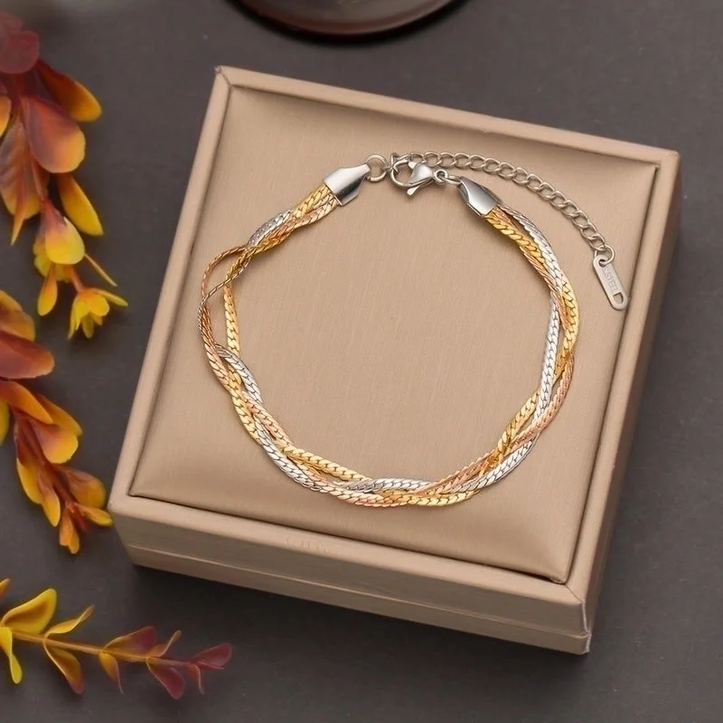 [Sle2122] Three-Strand Curb Chain Bracelet Three Colors