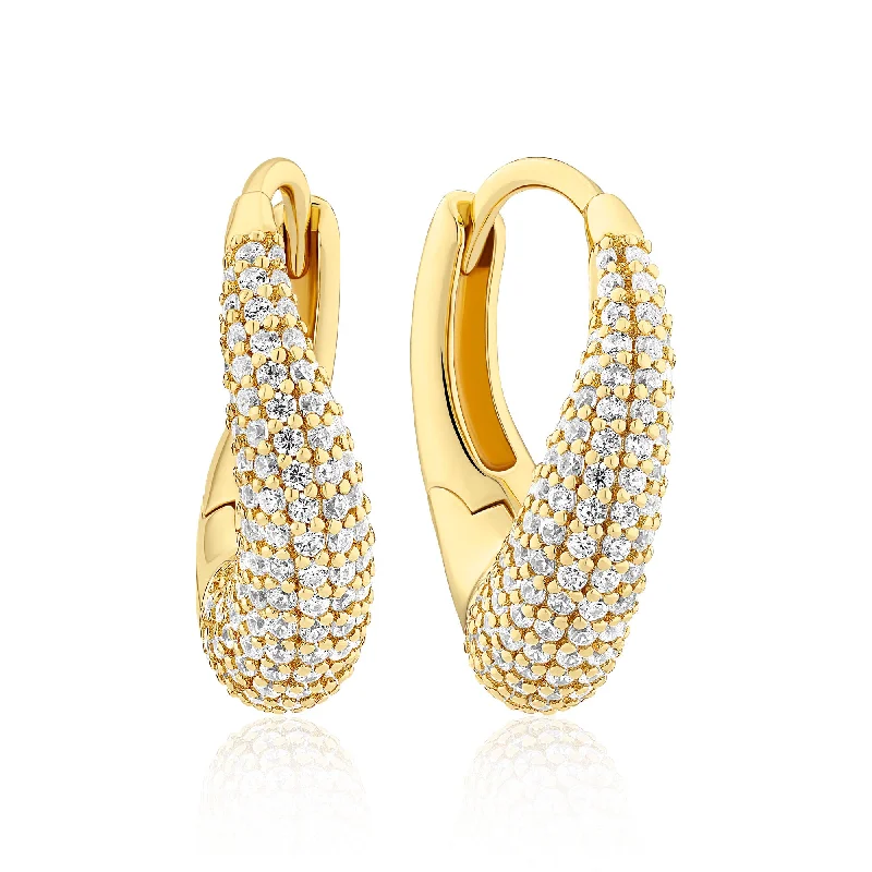 Trendy Hoop Earrings for Women-Glorenza Piccolo Gold Plated Earrings w. Zirconia