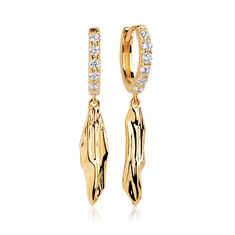 Sparkling Gemstone Earrings for Women-Vulcanello Lungo Gold Plated Earrings w. White Zirconias