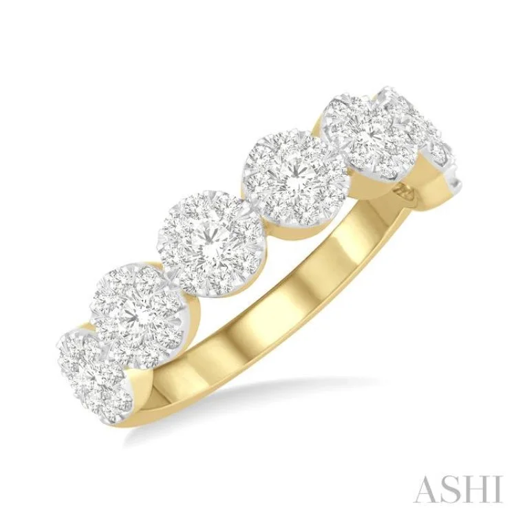 Custom Diamond Engagement Band-3/4 ctw Jointed Circular Mount Lovebright Diamond Cluster Ring in 14K Yellow and White Gold