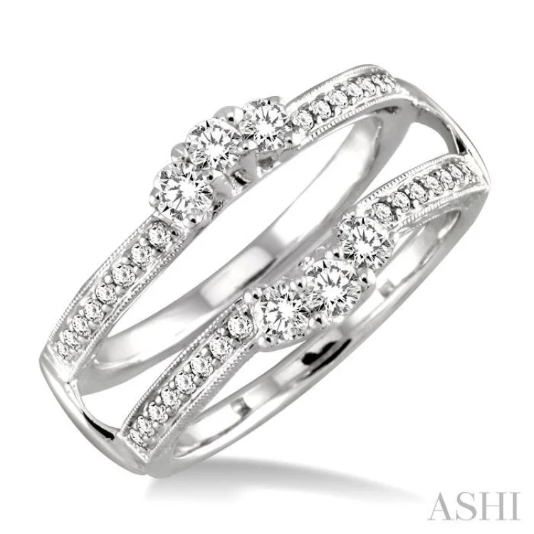 Personalized Promise Wedding Bands-1/2 ctw Round Cut Diamond Insert Ring in 14K White Gold.