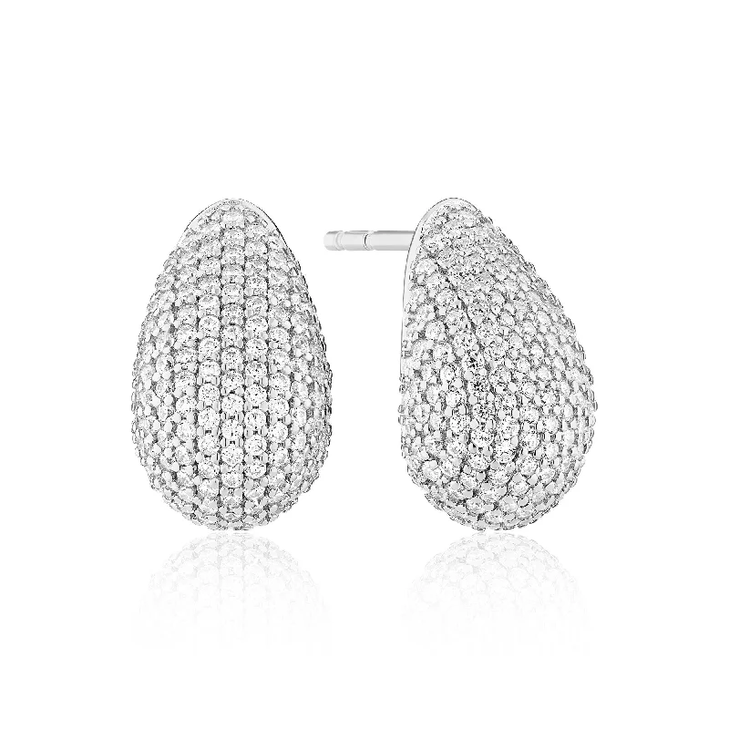 Crystal Gemstone Drop Earrings-Goccia Altro Silver Earrings w. Zirconia