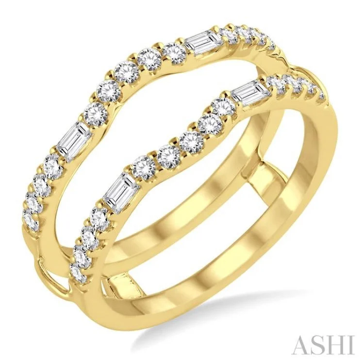 Classic Wedding Bands with Personalization-1/2 ctw Baguette and Round Cut Diamond Insert Ring in 14K Yellow Gold